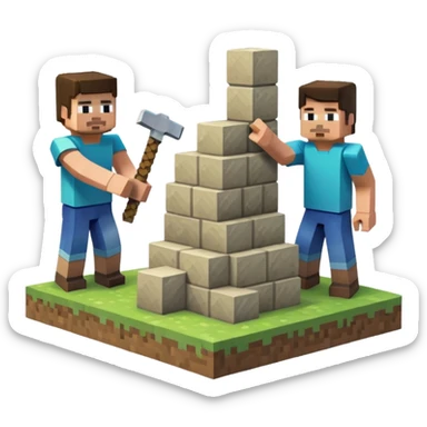 2 minecraft charectors building together a foundation sticker