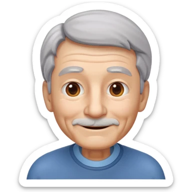 A 3D emoji in iOS emoji aesthetic style of an old man with gray hair, gentle wrinkles, kind smile, and soft eyes. Minimal white background, glossy Apple-style design, warm and friendly expression. sticker
