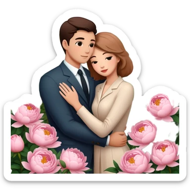 couple hug with warm Latina girl and russian man elegant peonies garden roses  sticker