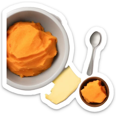 mashed sweet potatoes in a bowl with butter on top sticker