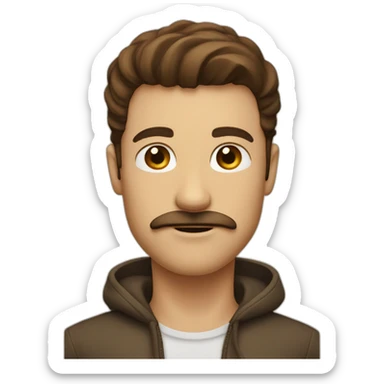 Guy with brown hair straight on right side, with a little square mustach on the top of the lip sticker