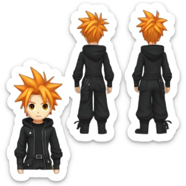 cloud strife with orange hair. Black clothes full body  sticker