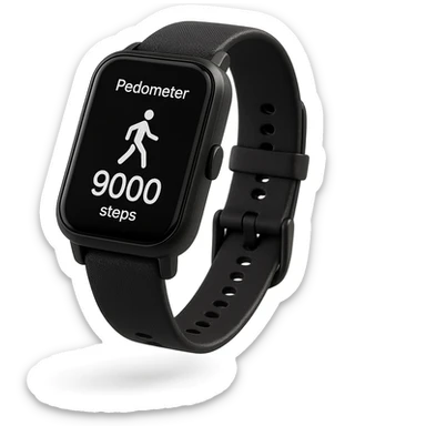 orologio contapassi che segna 9.000 passi sul display, fluttua in aria, iperrealistica 4k, isolato su sfondo bianco sticker