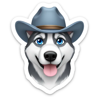 Gray Siberian Husky with blue eyes wearing a cowboy hat sticker