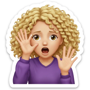 Emoji di ragazza bionda riccia che urla e mette una mano ben aperta in faccia davanti gli occhi sticker