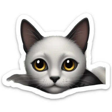 Cute black cat with big lashes laying on a white blanket sticker