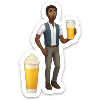 Tall guy with beverage sticker