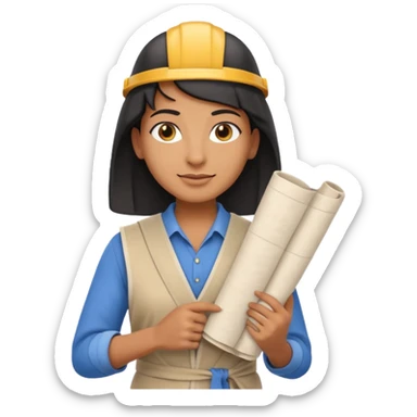 Emoji portrait of an Egyptian architect. Clean clothes, holding a blueprint scroll, confident expression. sticker