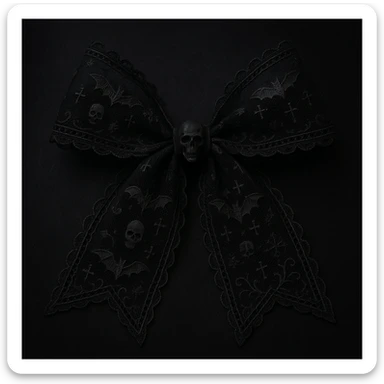 gothic style bow, black lace, dark elegant, subtle skull or cross motif, moody atmosphere, bat motif sticker
