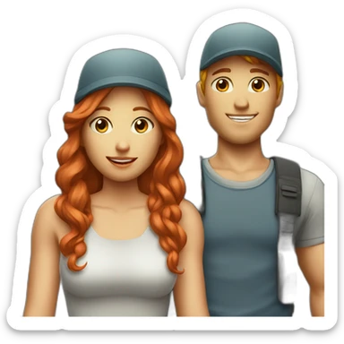 couple boy blond with cap and woman redhair sticker