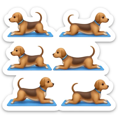 craeate me a series of emojis for those excersises (dog). I want seperate emojis for each excersise

Nose
Sit
Lay down
Spin
Focus
Drop
Walk next to me sticker