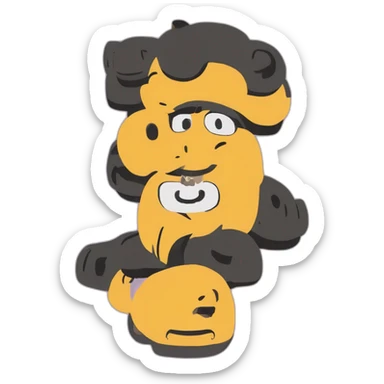 Homme moustachu chauve avec quelques cheveux autour des oreilles et la nuque qui rit beaucoup avec quelques dents cassées sticker