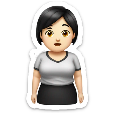 little overweight asian woman with black  hair, make emoji from shoulders, use one photo  sticker