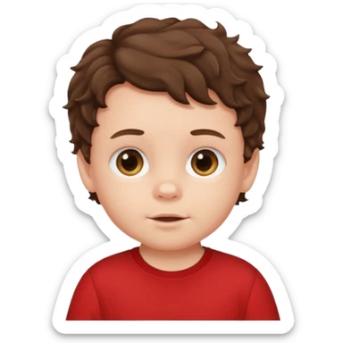 white baby boy with brunette wavy hair red shirt sticker