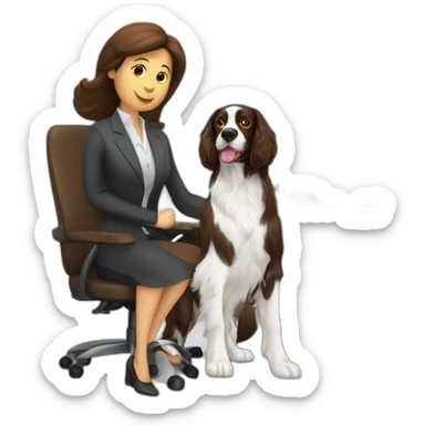 Springer spaniel with woman in office chair sticker