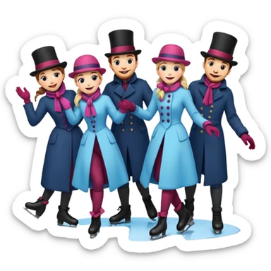 group of vistorian ice skaters ona  frozen lake sticker