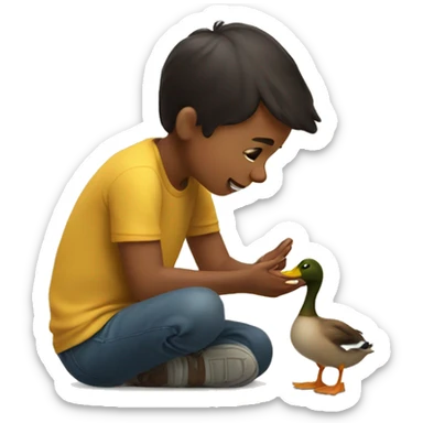 a boy petting a cute duck sticker
