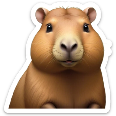 Cinematic Noble Capybara Portrait Emoji, Poised and serene, with a robust, rounded build and a distinctly capybara head featuring a broad, slightly flattened face, short snout and small, rounded ears, covered in soft, earthy fur and gentle, wise eyes, Simplified yet sharp and sophisticated features, highly detailed, glowing with a warm, natural glow, high shine, intelligent and calm, stylized with an air of understated authority, focused and attentive, soft glowing outline, capturing the essence of a watchful and confident capybara guardian that feels as though it could step out of the screen with effortless authority! sticker