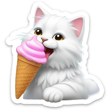 white cat eating ice cream sticker