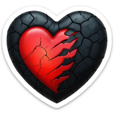 iOS style emoji, dark fantasy heart, black cracked heart, red inner glow, glossy sticker
