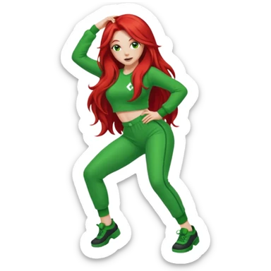 Red head lady twerking with long red hair and green 420 outfit sticker