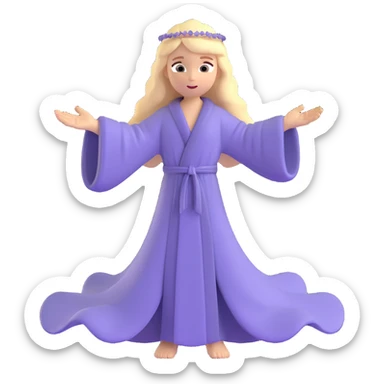 a classic angel with long blond hair, both hands extended forward in a blessing, flowing robe, peaceful face sticker