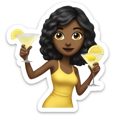 Tan girl with black hair drinking a lemon drop martini sticker