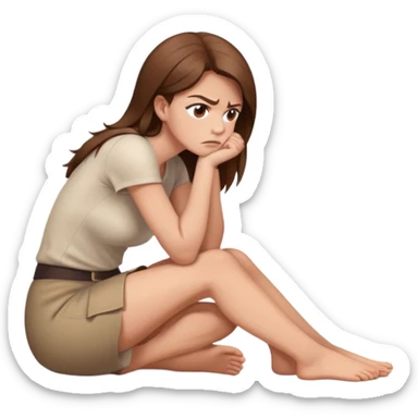 angry woman with brown hair sitting in profile on a floor hugging her knees avoiding conversation  sticker