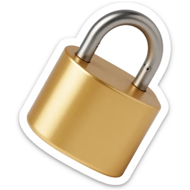 metallic 3D-looking padlock icon with reflections and depth in skeuomorphism style sticker