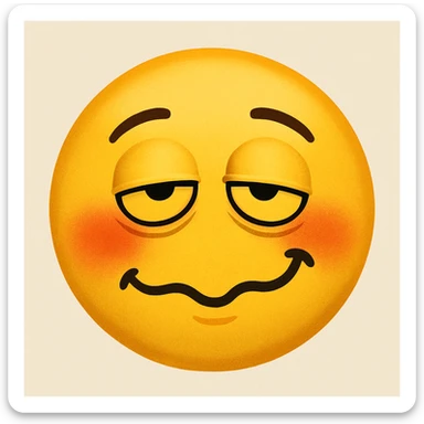 yellow face with sleepy half-closed eyes, flushed cheeks, crooked smile, drunk expression sticker