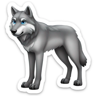 Full-body Grey wolf with black paws, black muzzle, black tail. with blue eyes. full body sticker