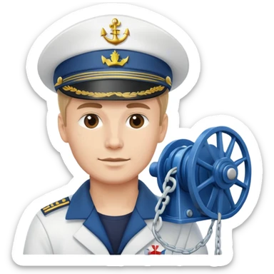 Russian sailor with captain hat operating a winch on oceanography research vessel sticker