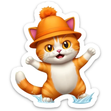 angry cat with a hat jumping into a lake sticker