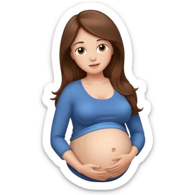 "Pregnant woman with her belly skin visible, with long brown hair and fair skin."
 sticker