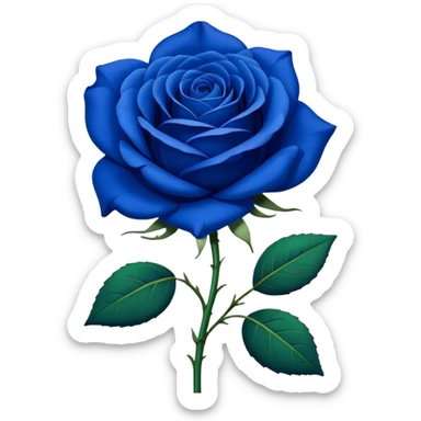 Single blue rose flower with stem and leaves, royal blue color sticker