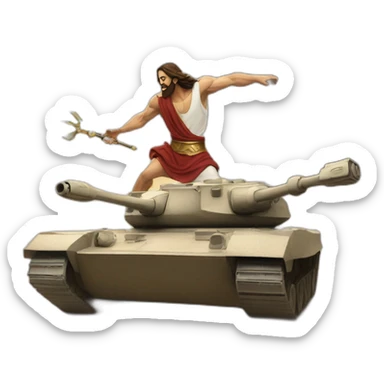 jesus fighting the zeus on tanks sticker
