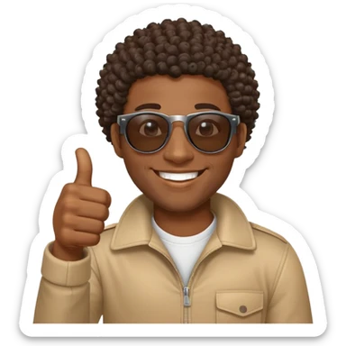 African Black tribal man with curly hair wearing sunglasses smiling thumbs up sticker