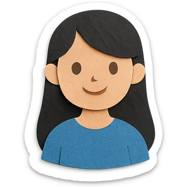 paper craft style teenager girl with black long hair and blue shirt sticker