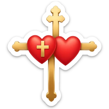Two red heart outlines united by a gold cross  sticker