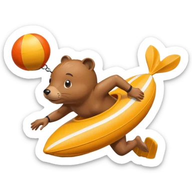 A focused beaver swimmer wearing a racing suit, diving past a floating buoy.


 sticker
