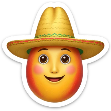 A mango wearing a sombrero sticker