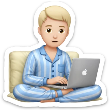 man in pajamas using a laptop sticker