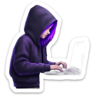  Girl artist behind his laptop with this style : Alan Walker Singer neon glowing bright purple character purple themed character sticker