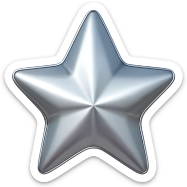 Chrome silver star emoji, iOS emoji style, glossy metallic surface, soft reflections, minimalistic, centered, clean white background, high detail, smooth gradients sticker