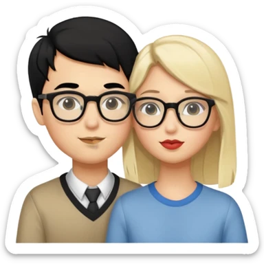 pretty light blonde girl barbie kissing nerd boy with black hair and tan skin on the cheek sticker