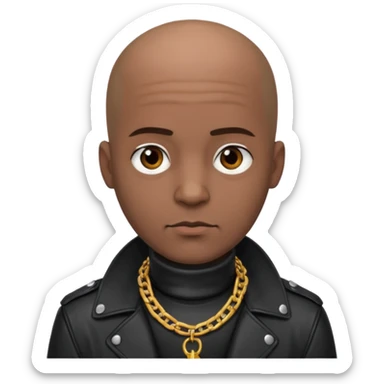 Bald dark leather clad guy wearing thick heavy chain collar sticker