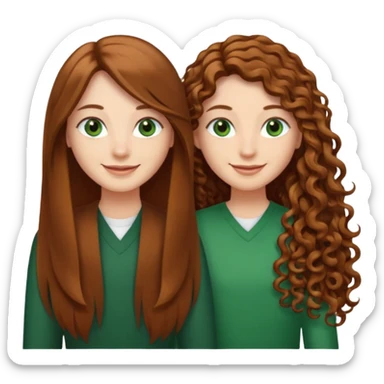 Two besties: 1: long ironed straight hair, green eyes 2: long curly brown hair, brown eyes sticker