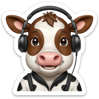 smiling cow with black headphones sticker