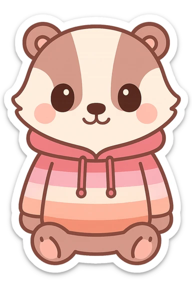 kawaii badger wearing a hoodie in lesbian pride flag stripes, sitting, no background sticker