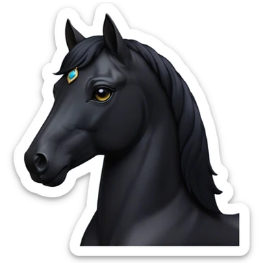 Cinematic Noble Black Horse Portrait Emoji, Poised and regal, with a strong, athletic build and a sleek, well-groomed jet-black fur, deep-set soulful dark eyes, Simplified yet sharp and sophisticated features, highly detailed, glowing with a soft, dignified glow, high shine, intelligent and commanding, stylized with an air of mysterious grace, focused and attentive, soft glowing outline, capturing the essence of a watchful and confident steed, so majestic it feels as though it could gallop out of the screen with effortless authority! sticker